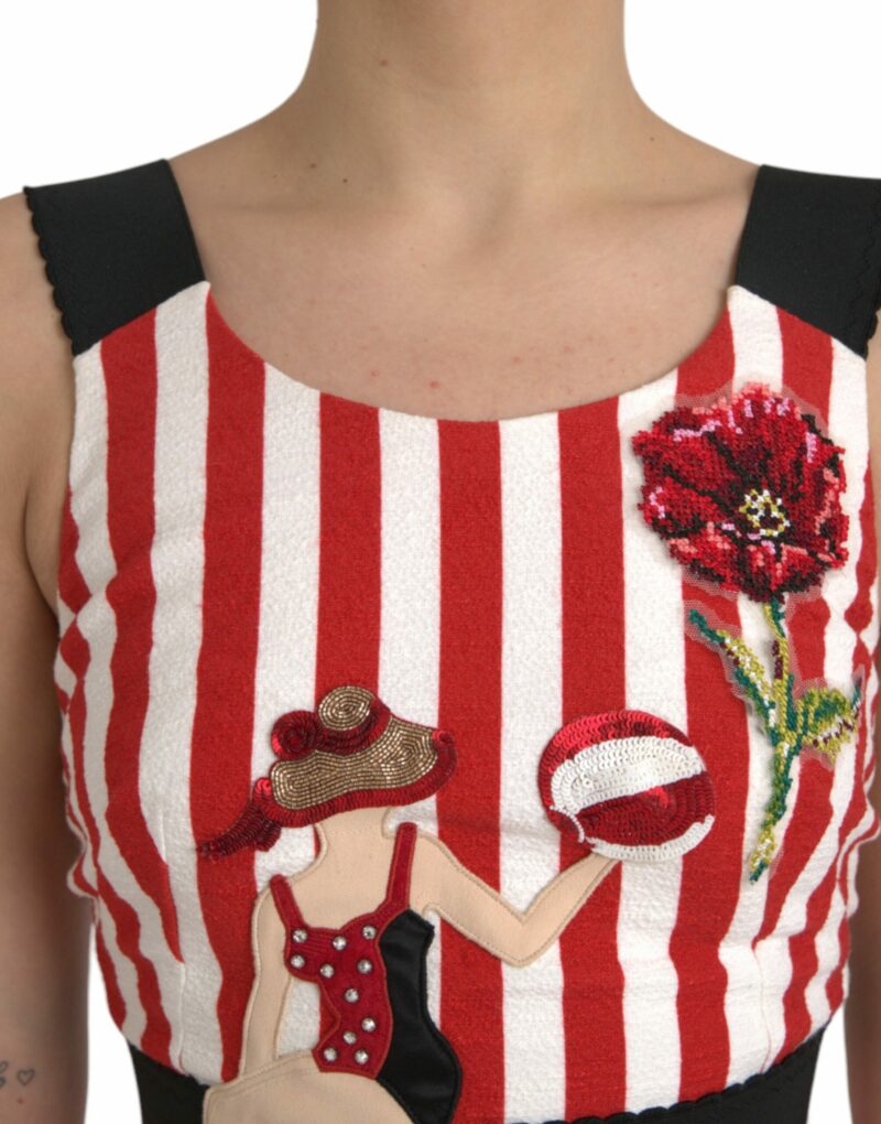 Dolce & Gabbana Red White Floral Sleeveless Sheath Midi Dress - Image 2