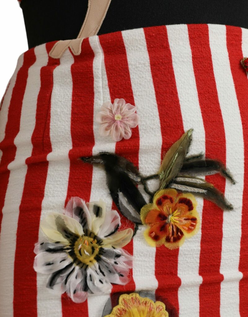 Dolce & Gabbana Red White Floral Sleeveless Sheath Midi Dress - Image 4