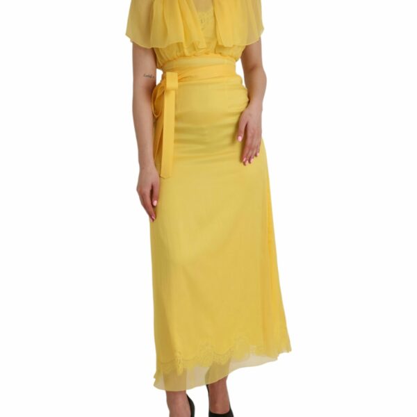 Dolce & Gabbana Yellow Silk Sheath Belted Long Maxi Dress