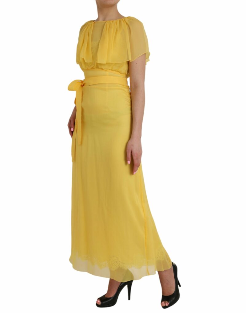 Dolce & Gabbana Yellow Silk Sheath Belted Long Maxi Dress - Image 3