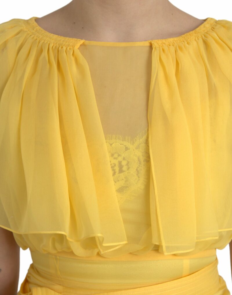 Dolce & Gabbana Yellow Silk Sheath Belted Long Maxi Dress - Image 5