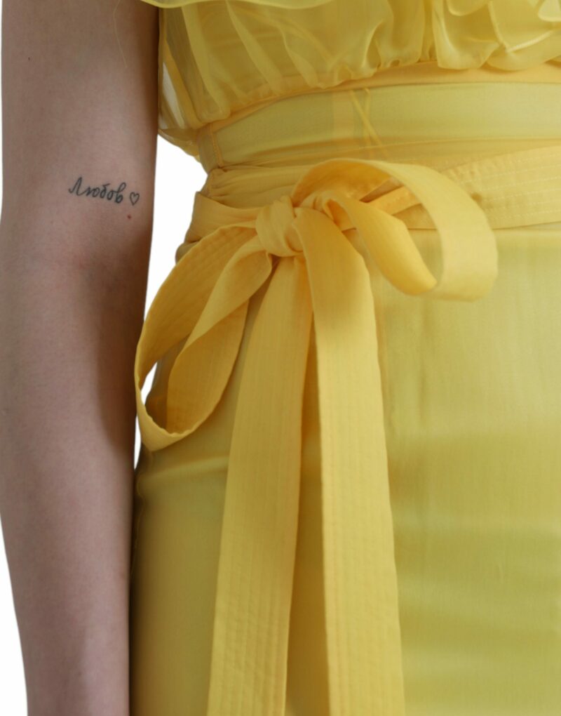 Dolce & Gabbana Yellow Silk Sheath Belted Long Maxi Dress - Image 6