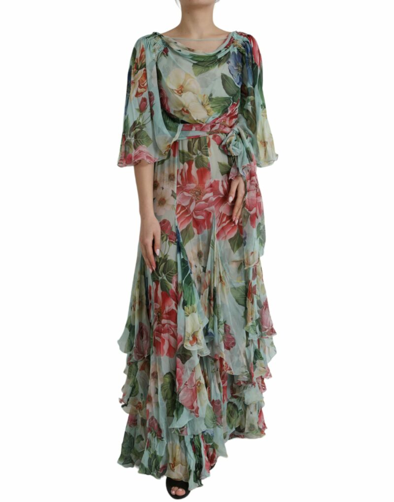 Dolce & Gabbana Blue Floral Print Tiered Long Maxi Dress - Image 2