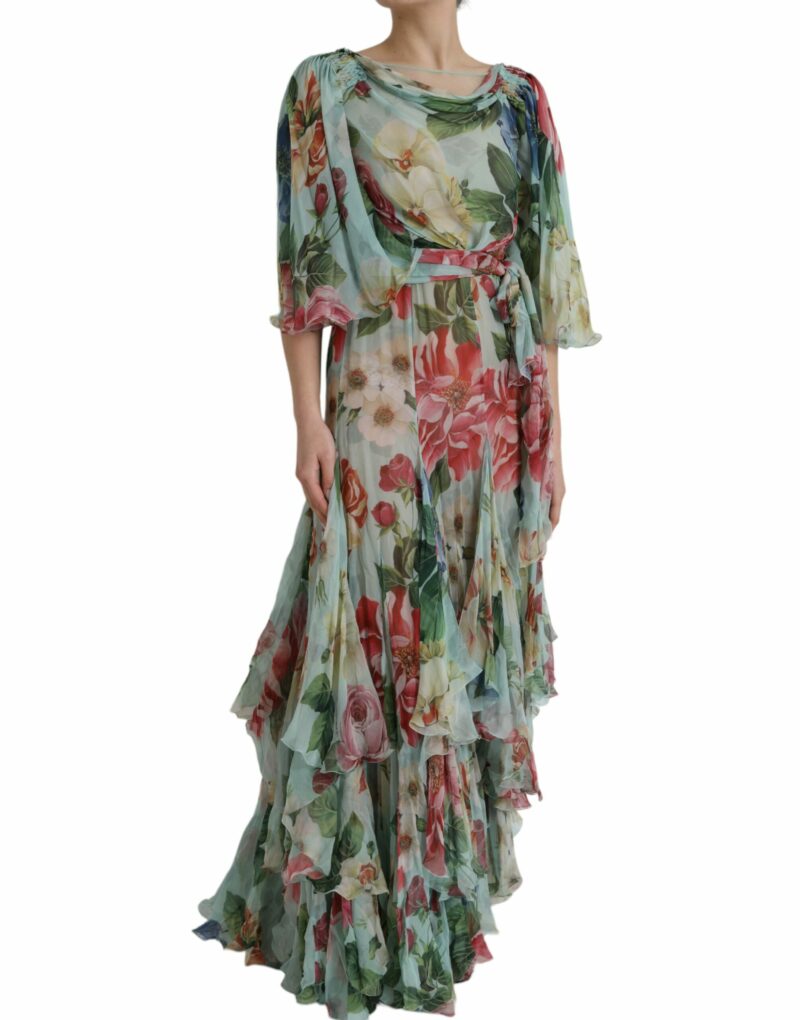Dolce & Gabbana Blue Floral Print Tiered Long Maxi Dress - Image 3