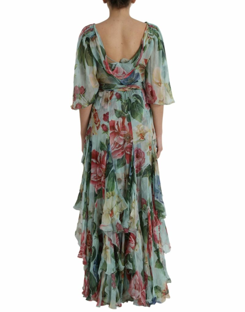 Dolce & Gabbana Blue Floral Print Tiered Long Maxi Dress - Image 4