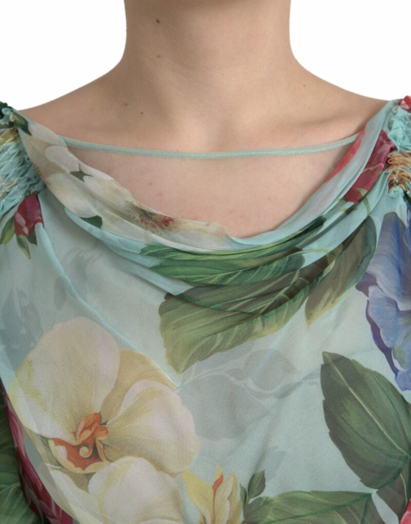 Dolce & Gabbana Blue Floral Print Tiered Long Maxi Dress - Image 5