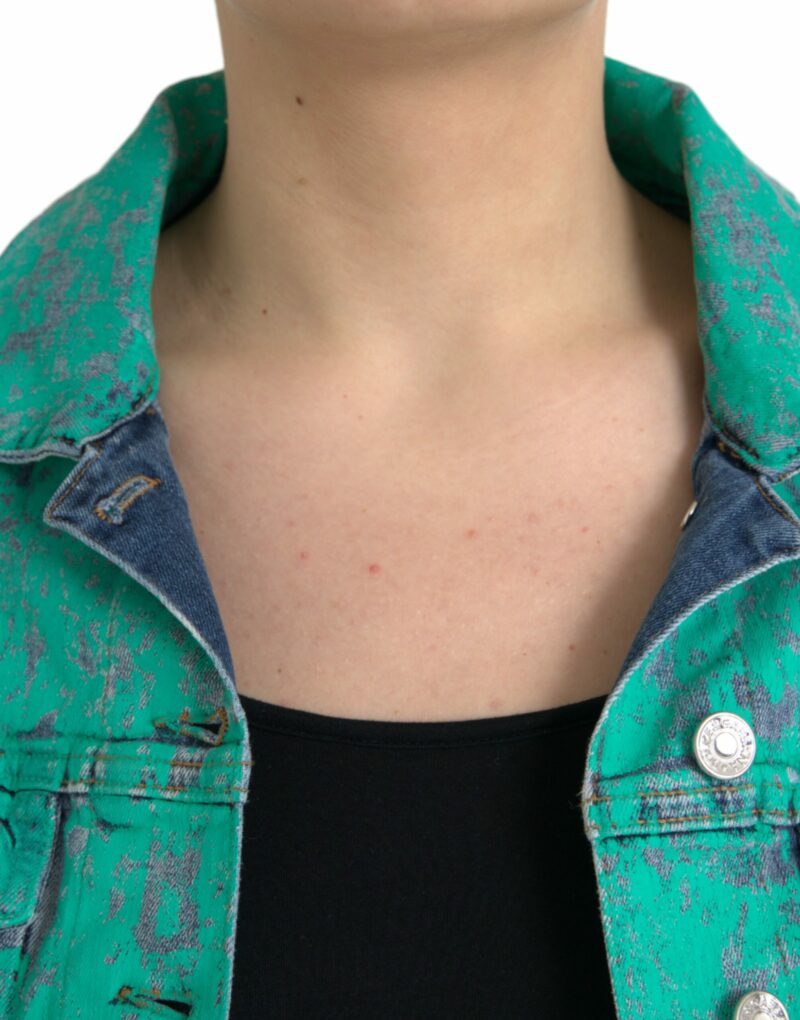 Dolce & Gabbana Green Cotton Tie Dye Cropped Cropped Denim Jacket - Image 5