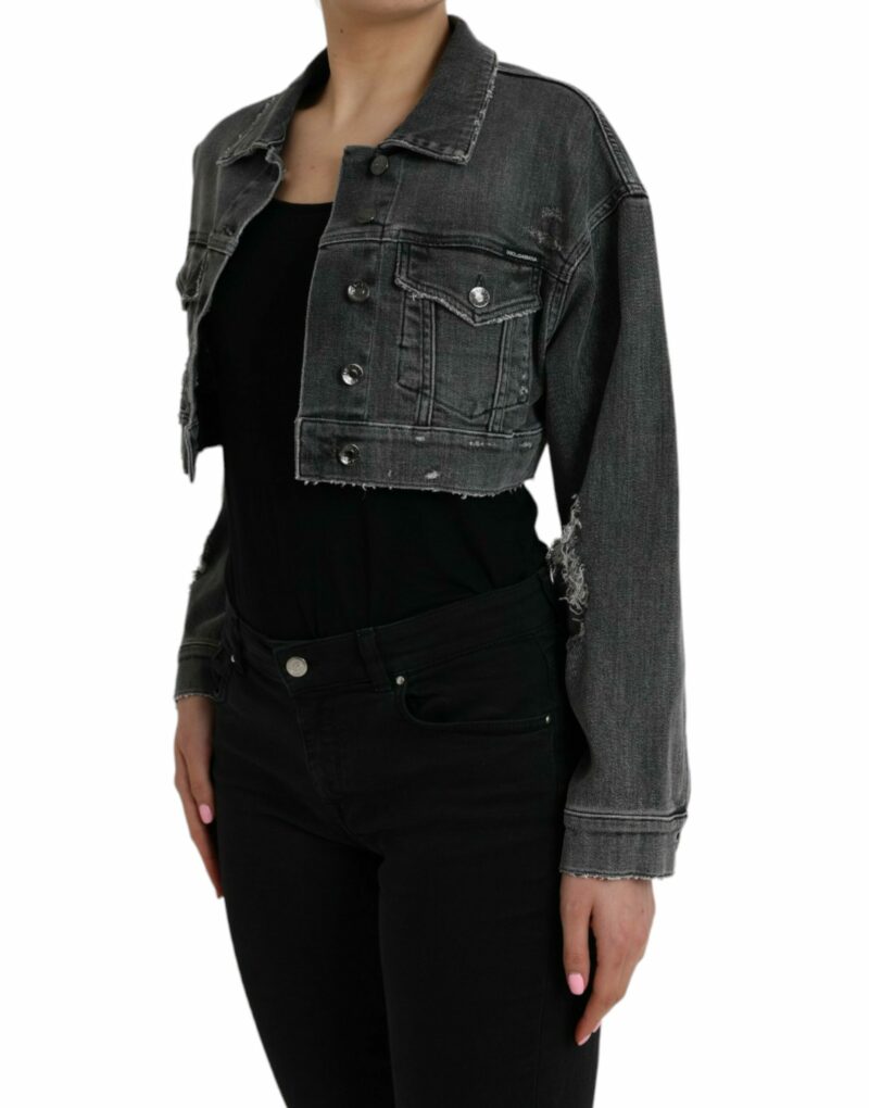 Dolce & Gabbana Dark Gray Cotton Stretch Cropped Denim Jacket - Image 3