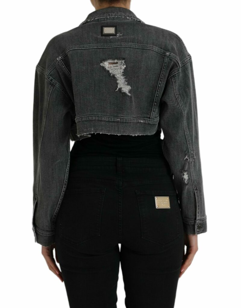 Dolce & Gabbana Dark Gray Cotton Stretch Cropped Denim Jacket - Image 4