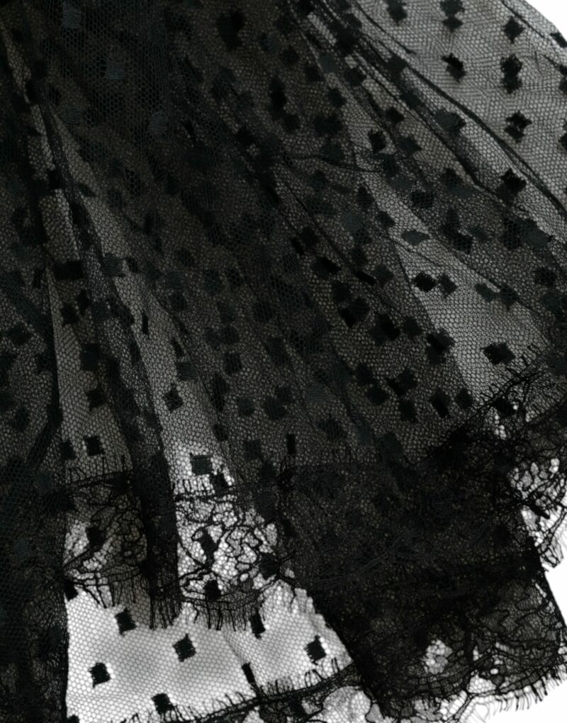 Dolce & Gabbana Black Nylon Lace Trim High Waist A-line Skirt - Image 6
