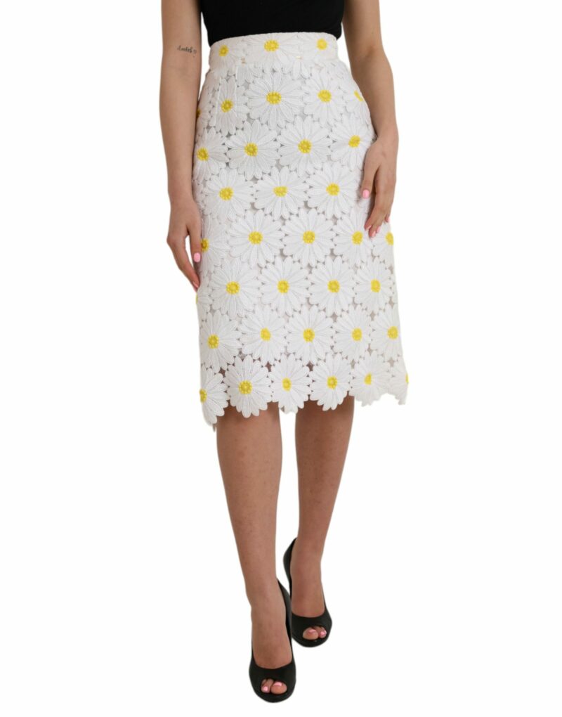 Dolce & Gabbana White Floral Pencil Straight Lace Skirt - Image 2