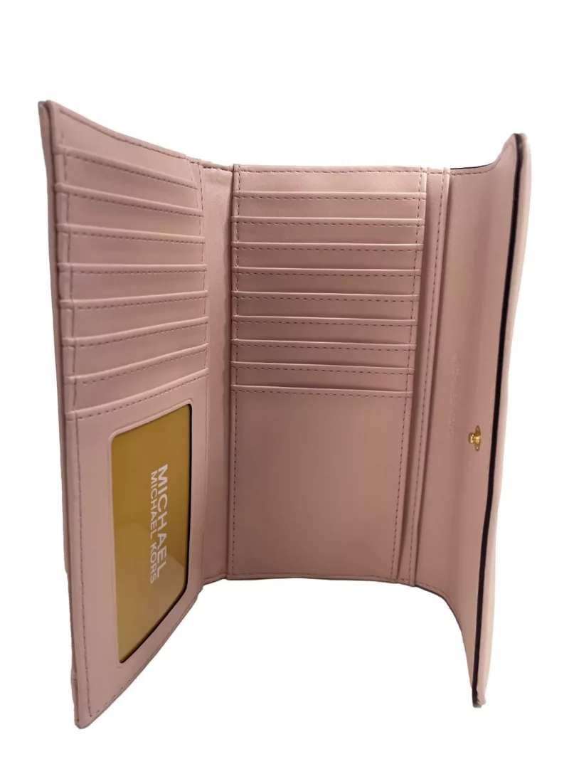 Michael Kors Jet Set Travel Large Quilted Leather Trifold Wallet Powder Blush - Image 3