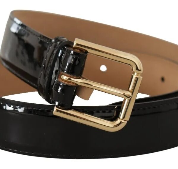 Dolce & Gabbana Black Leather Gold Metal Logo Engraved Buckle Belt