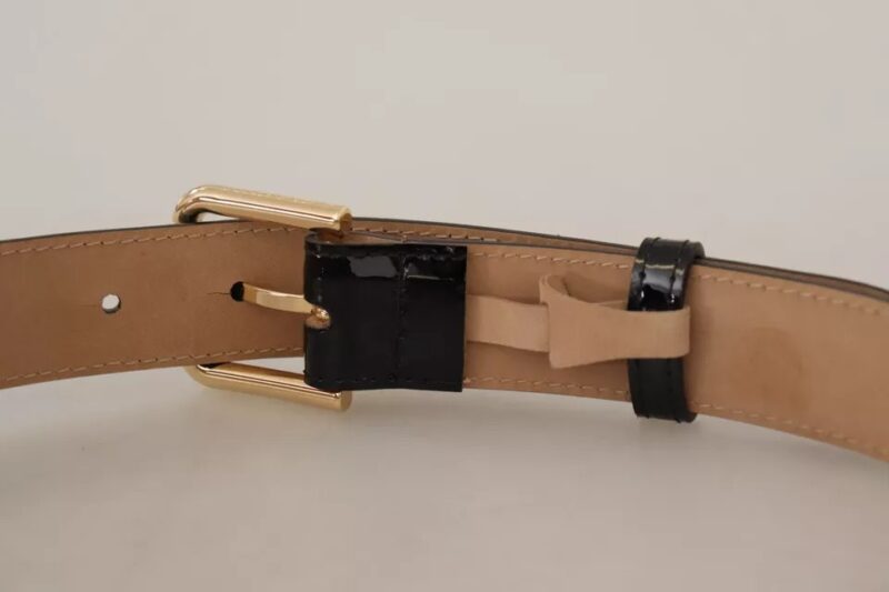 Dolce & Gabbana Black Leather Gold Metal Logo Engraved Buckle Belt - Image 5