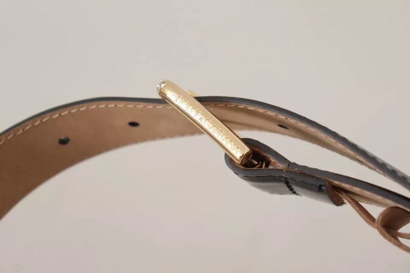 Dolce & Gabbana Black Leather Gold Metal Logo Engraved Buckle Belt - Image 6
