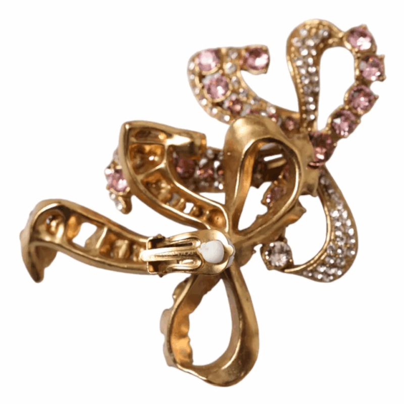 Dolce & Gabbana Gold Brass Pink Clear Crystal Bow Fiocchi Christmas - Image 3