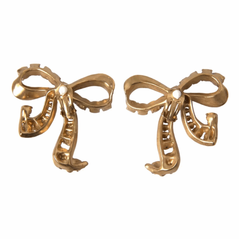 Dolce & Gabbana Gold Brass Pink Clear Crystal Bow Fiocchi Christmas - Image 4