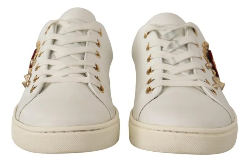 Dolce & Gabbana White Leather Gold Red Heart Sneakers Shoes - Image 6