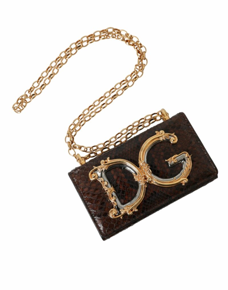 Dolce & Gabbana Brown Python Leather DG Girls Crossbody Phone Bag - Image 4