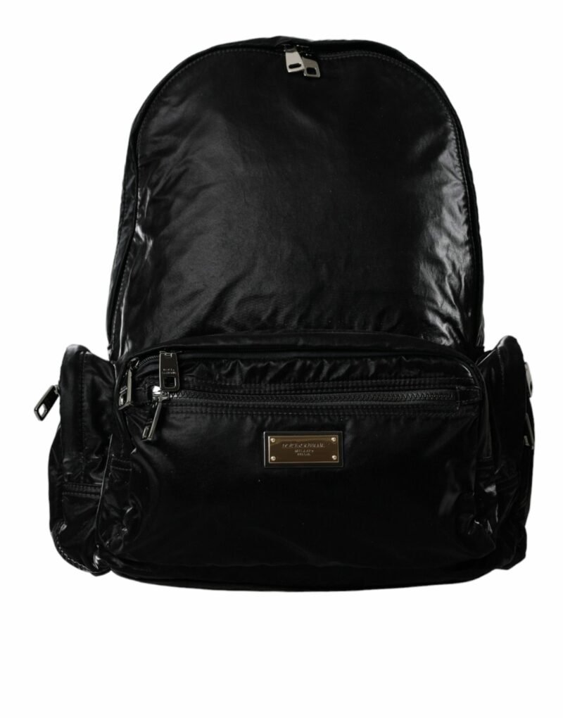 Dolce & Gabbana Black Patent Leather Logo Plaque Backpack Bag - Image 2