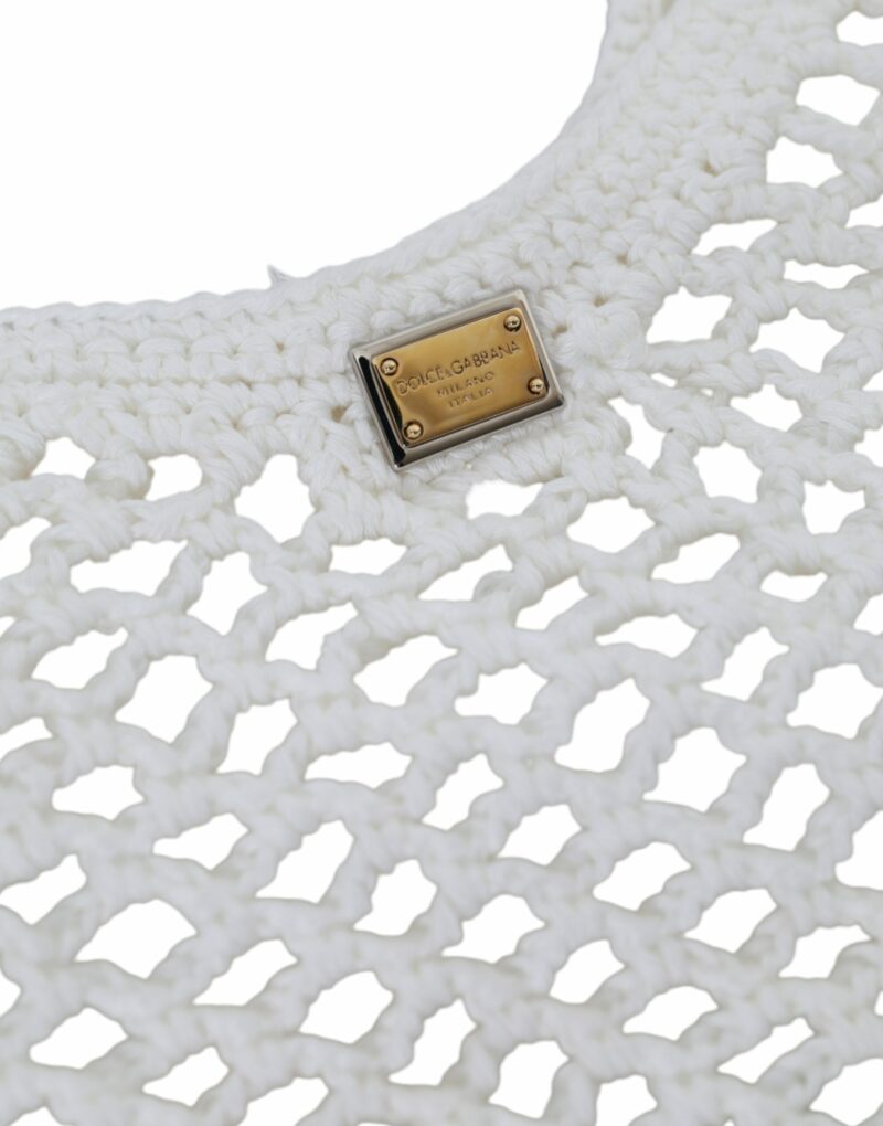 Dolce & Gabbana White Green Knitted Cotton Logo Shopping Tote Bag - Image 3