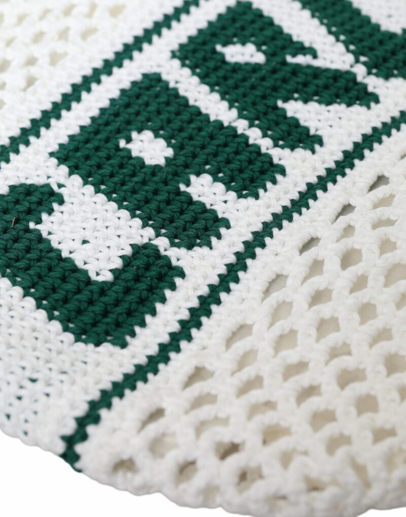 Dolce & Gabbana White Green Knitted Cotton Logo Shopping Tote Bag - Image 5
