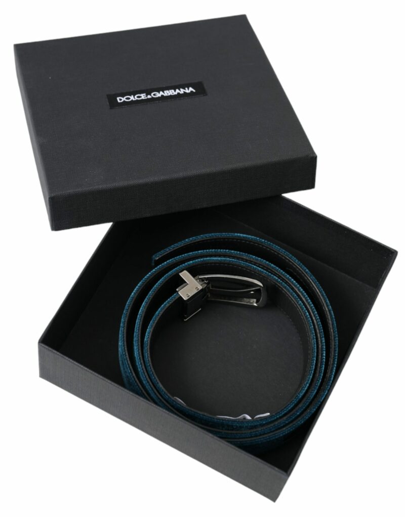 Dolce & Gabbana Blue Velvet Leather Silver Metal Buckle Belt - Image 7