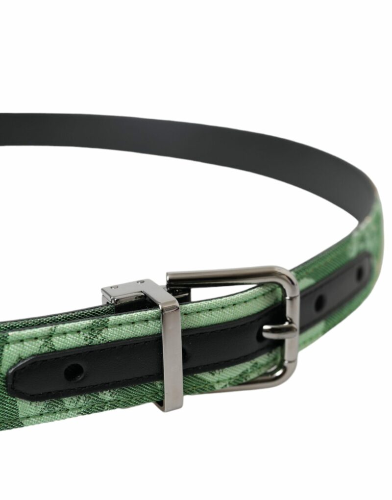 Dolce & Gabbana Green Leather Jacquard Silver Metal Buckle Belt - Image 3