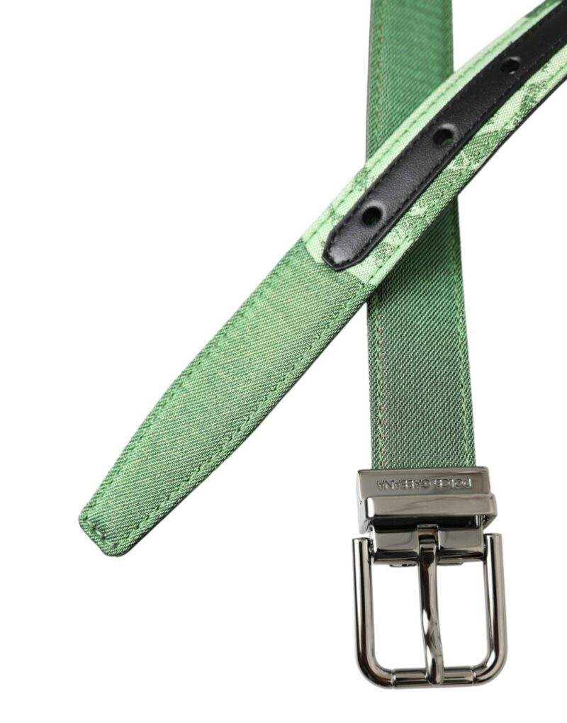 Dolce & Gabbana Green Leather Jacquard Silver Metal Buckle Belt - Image 5