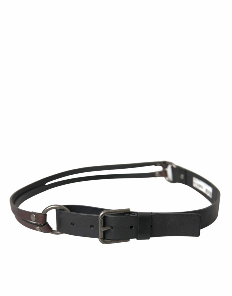 Dolce & Gabbana Black Brown Leather Silver Metal Buckle Belt - Image 2
