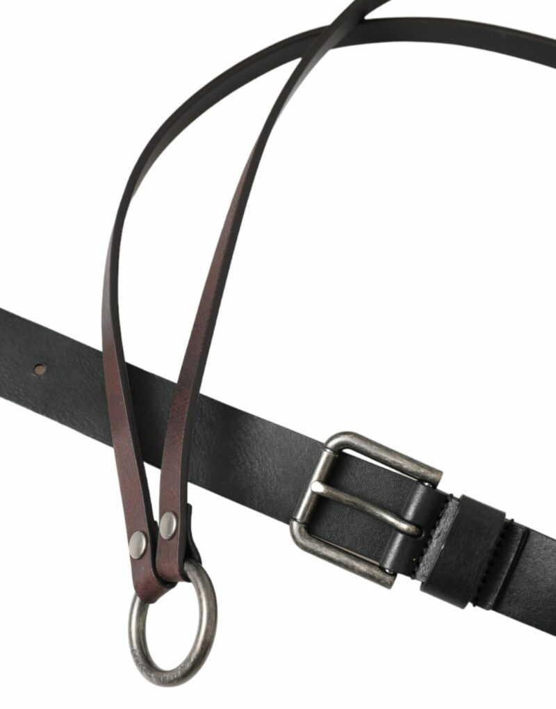 Dolce & Gabbana Black Brown Leather Silver Metal Buckle Belt - Image 3