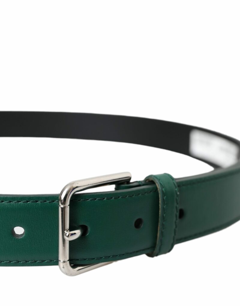 Dolce & Gabbana Green Beige Leather Weaved Metal Buckle Belt - Image 4