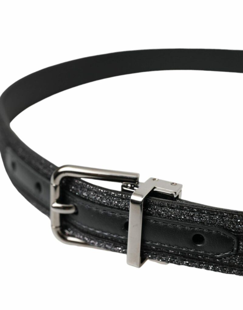Dolce & Gabbana Black Jacquard Stripes Silver Metal Buckle Belt - Image 3