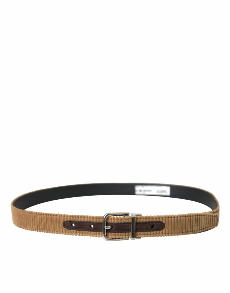 Dolce & Gabbana Brown Velvet Silver Metal Buckle Belt Men - Image 3