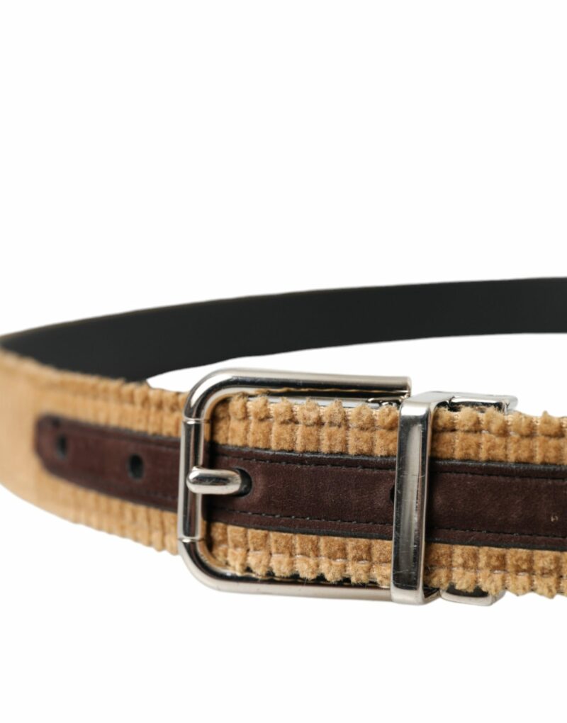 Dolce & Gabbana Brown Velvet Silver Metal Buckle Belt Men - Image 4