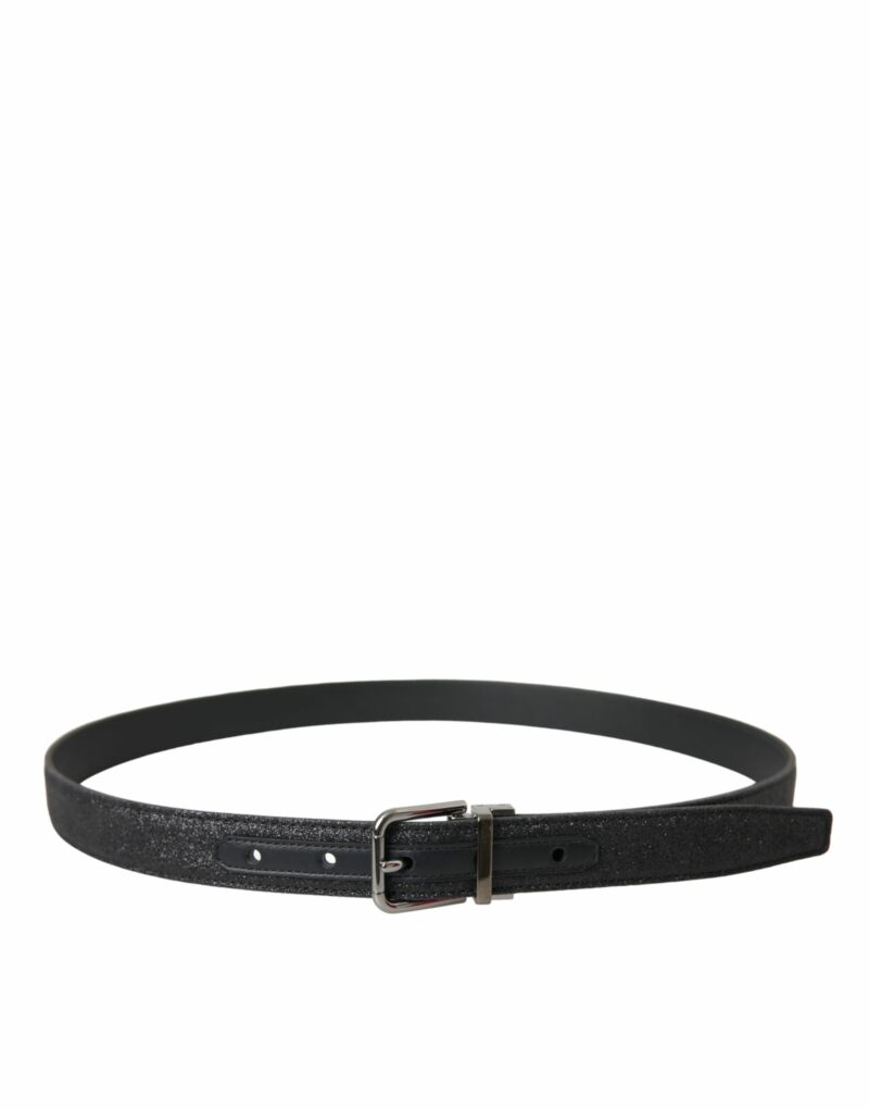 Dolce & Gabbana Black Glittered Leather Silver Buckle Belt - Image 2