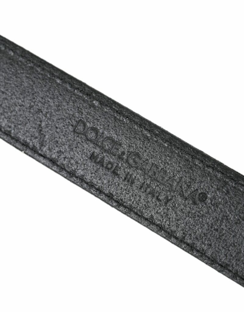 Dolce & Gabbana Black Glittered Leather Silver Buckle Belt - Image 4