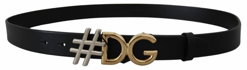 Dolce & Gabbana Black Leather Metal #DG Logo Buckle Belt - Image 3