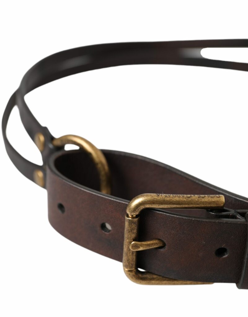 Dolce & Gabbana Dark Brown Leather Gold Metal Buckle Women Belt - Image 3