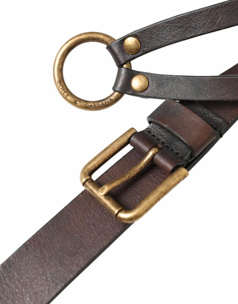 Dolce & Gabbana Dark Brown Leather Gold Metal Buckle Women Belt - Image 4