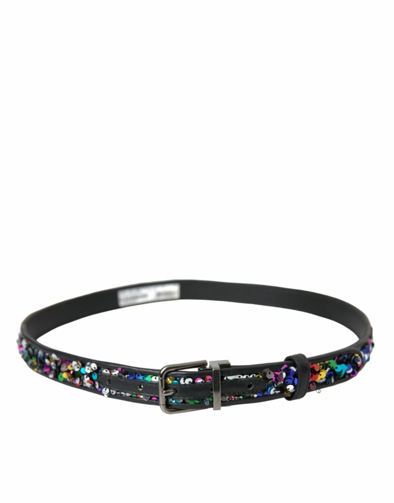 Dolce & Gabbana Black Sequined Silver Metal Buckle Women Belt - Image 2