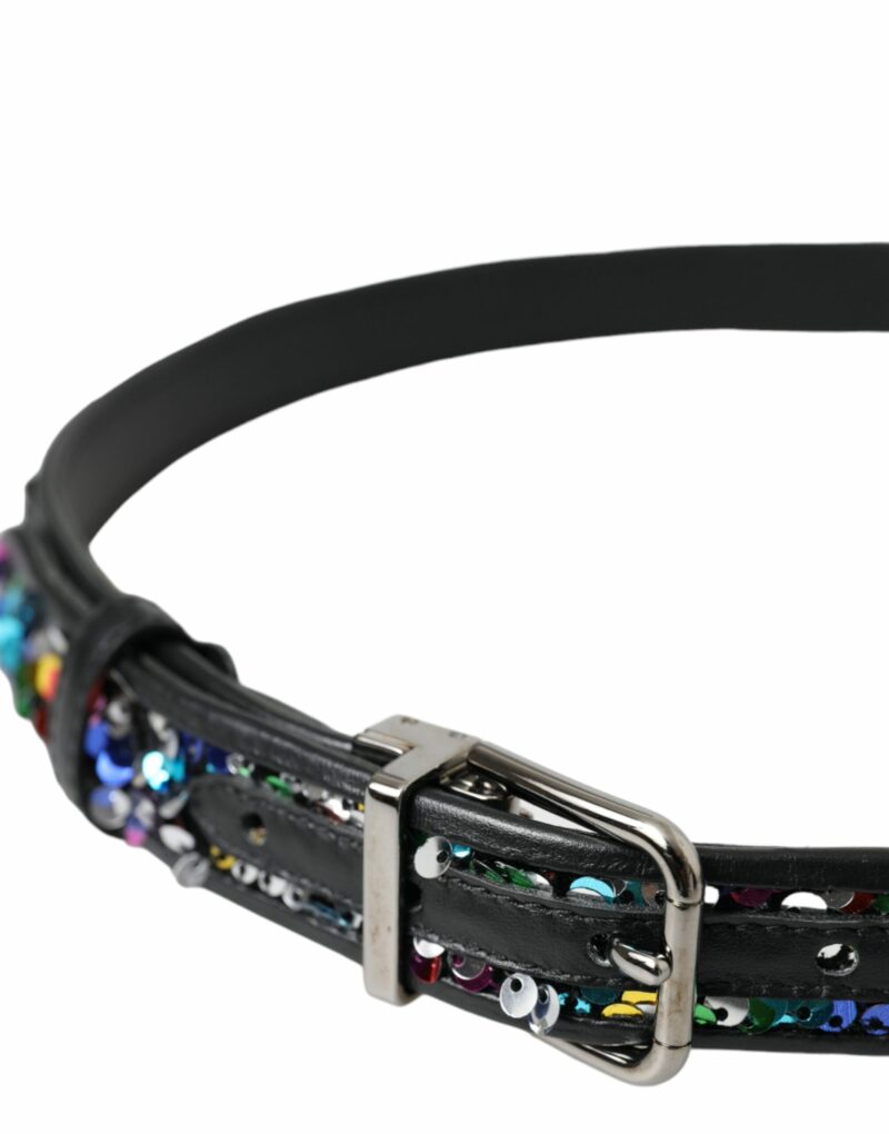 Dolce & Gabbana Black Sequined Silver Metal Buckle Women Belt - Image 3