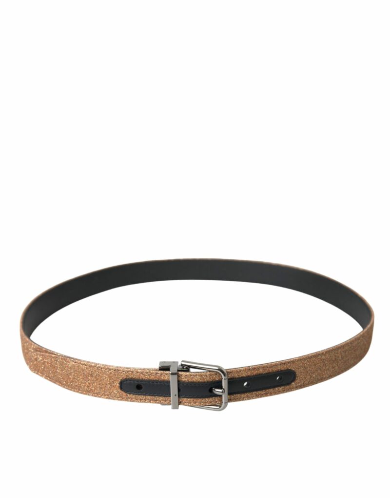 Dolce & Gabbana Gold Glitter Leather Silver Metal Buckle Belt - Image 3