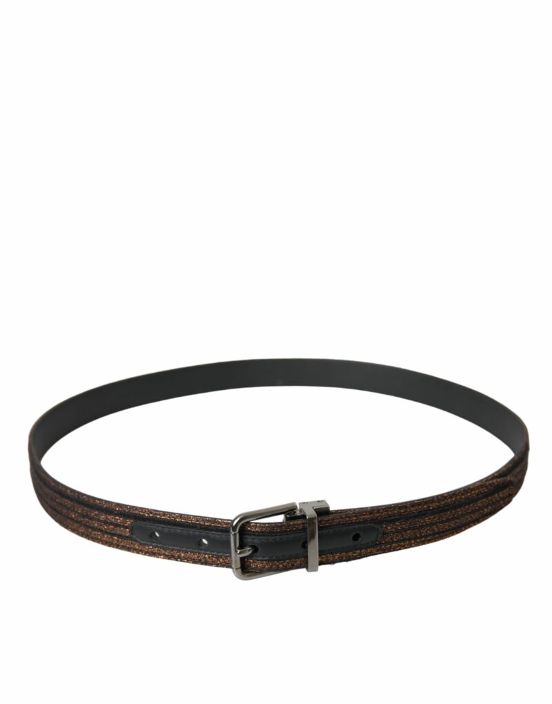 Dolce & Gabbana Gold Jacquard Stripes Silver Metal Buckle Belt - Image 2