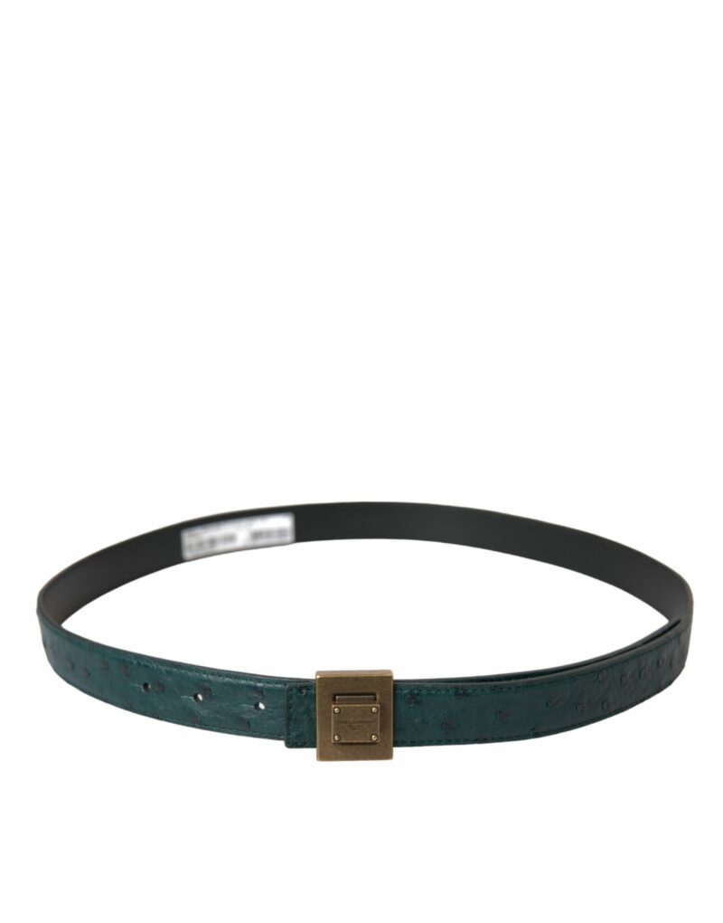 Dolce & Gabbana Dark Green Leather Square Metal Buckle Belt - Image 3