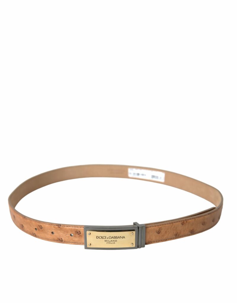 Dolce & Gabbana Beige Leather Gold Logo Engraved Buckle Belt - Image 2