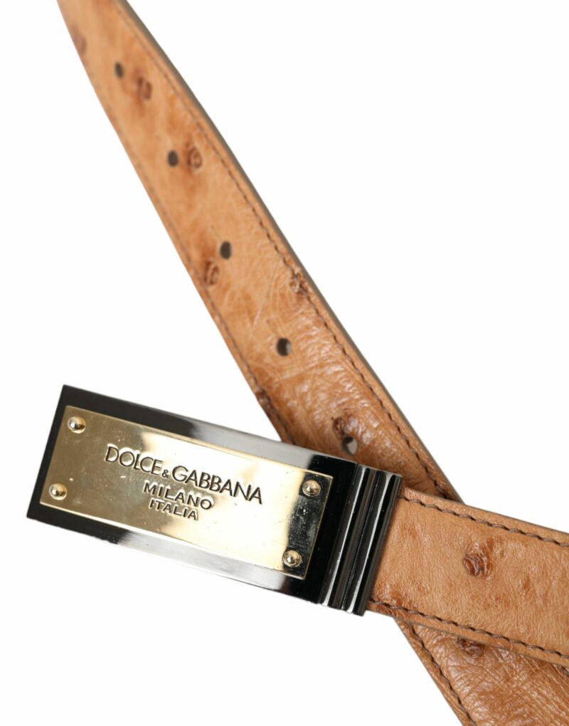 Dolce & Gabbana Beige Leather Gold Logo Engraved Buckle Belt - Image 4