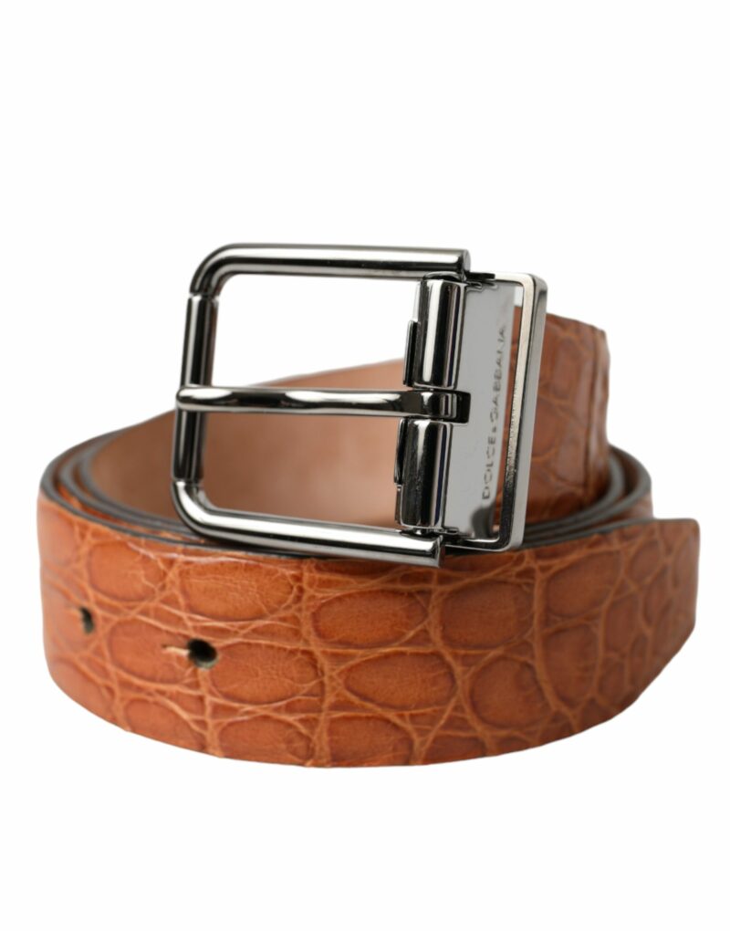 Dolce & Gabbana Brown Exotic Leather Silver Metal Buckle Belt - Image 2
