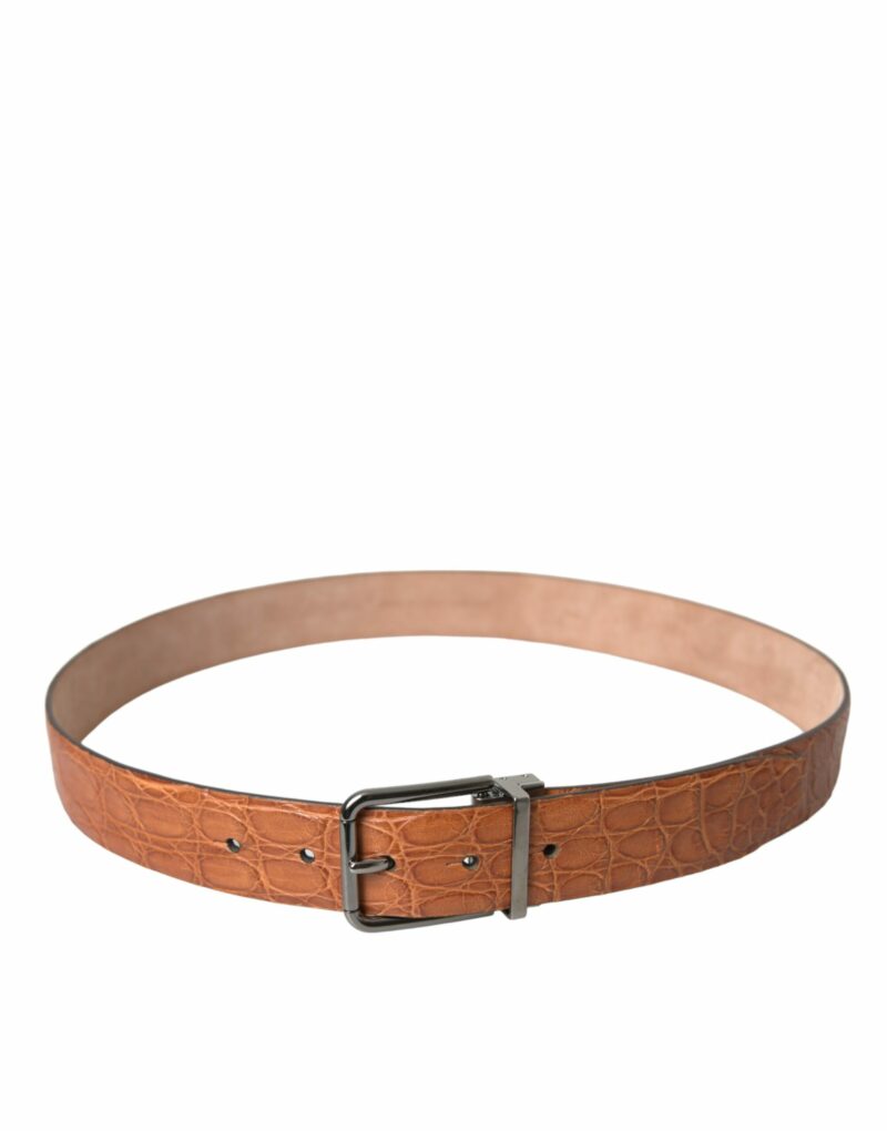 Dolce & Gabbana Brown Exotic Leather Silver Metal Buckle Belt - Image 3