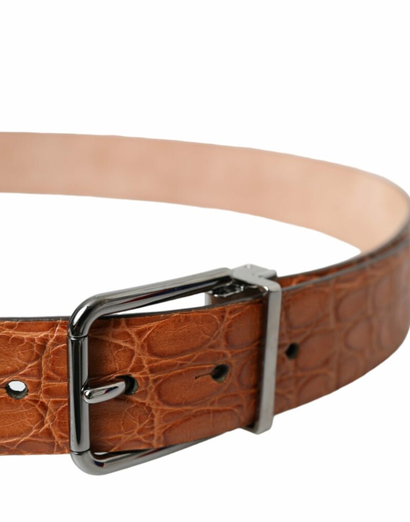 Dolce & Gabbana Brown Exotic Leather Silver Metal Buckle Belt - Image 4